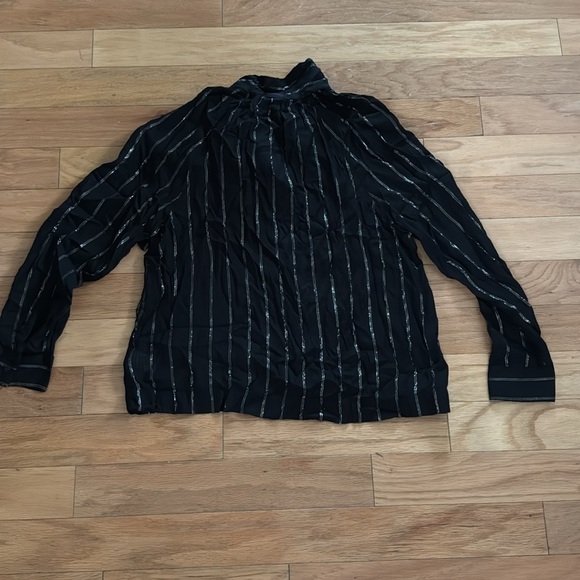 NWT Universal Thread | Women's Size S | Black Striped Tie Neck Long Sleeve Top - Picture 5 of 5